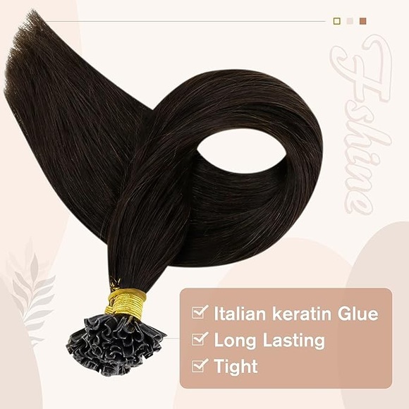 HUMAN HAIR Darkest Brown U-Tip Keratin Hair Extensions 22in 50g - Picture 3 of 13